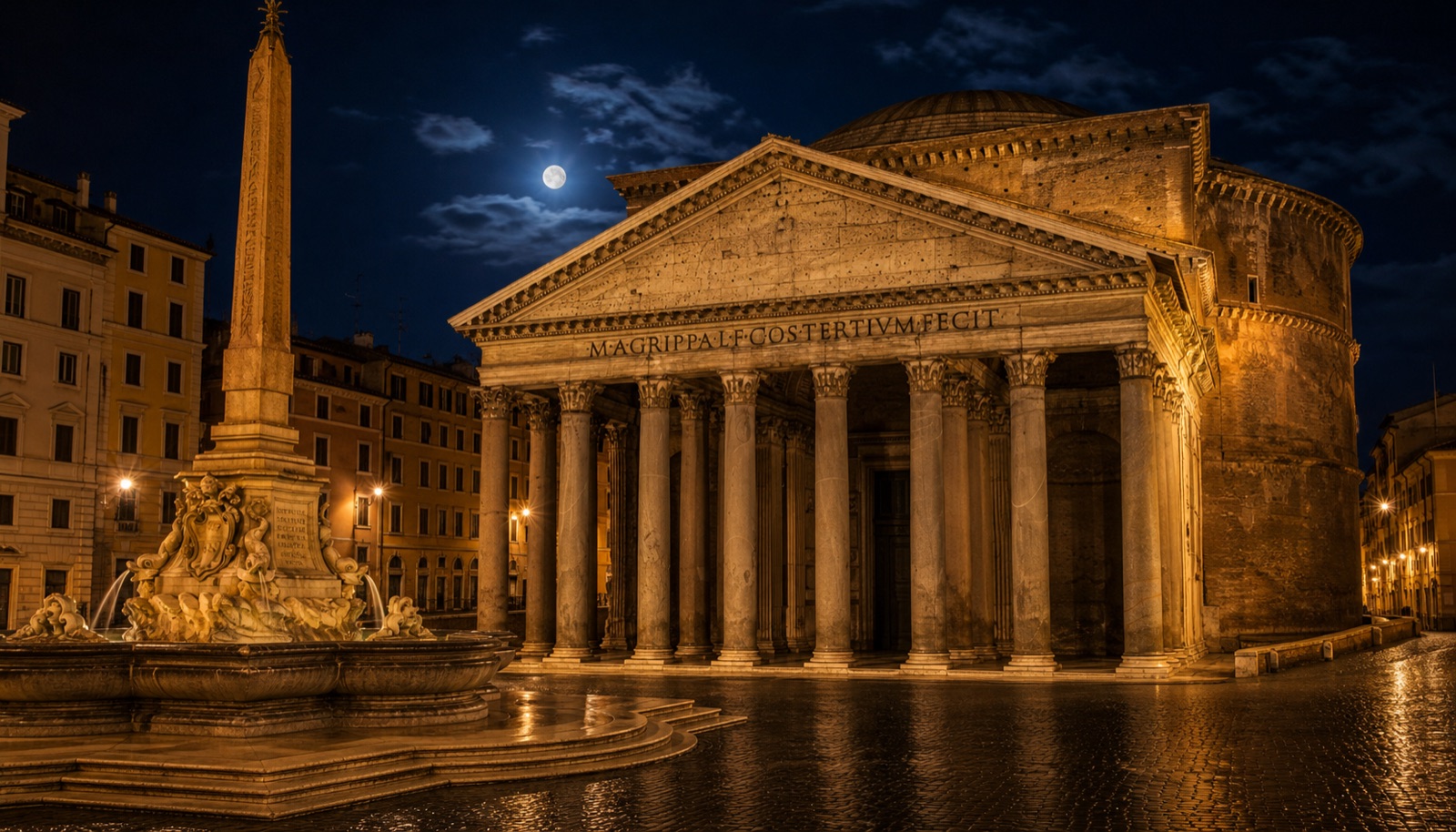 Panteon nocą — Piazza della Rotonda