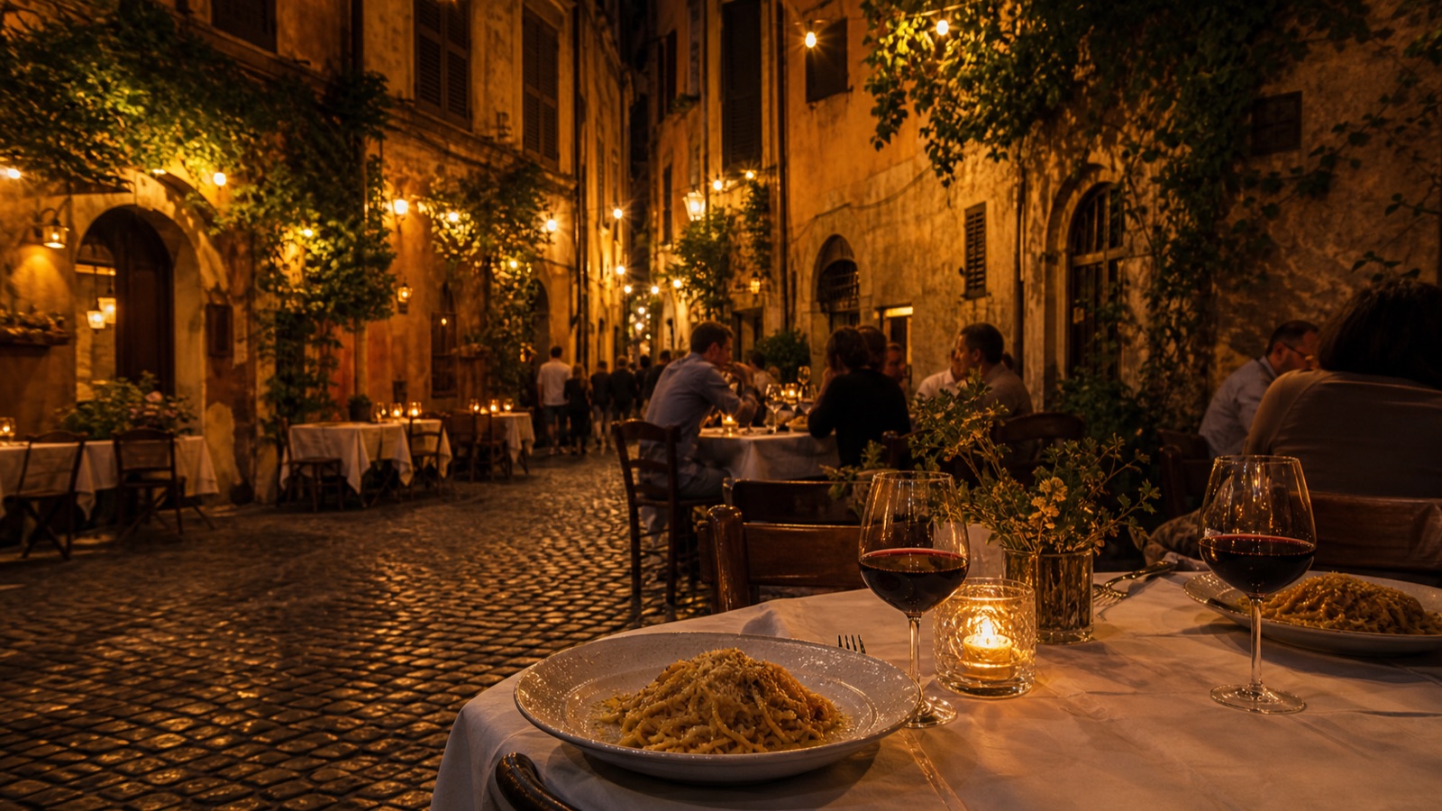 Wieczorna kolacja w Rzymie — trattoria, kawiarnie i lody