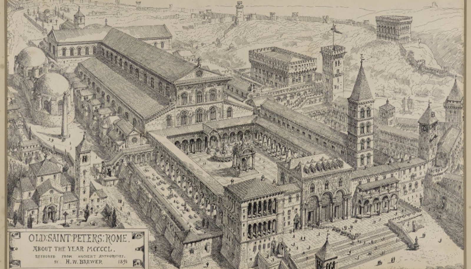 Old St Peter's Basilica, Rome, about the year 1450 restored from ancient authorities.jpg